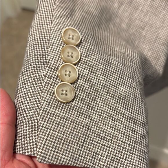 TALLIA Tan/ Brown Sport Coat  Linen Micro Houndstooth pattern size 44L - Picture 2 of 15